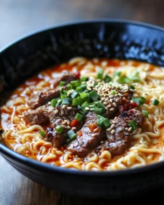 Spicy Korean Ramen with Grilled Beef and Creamy Sauce