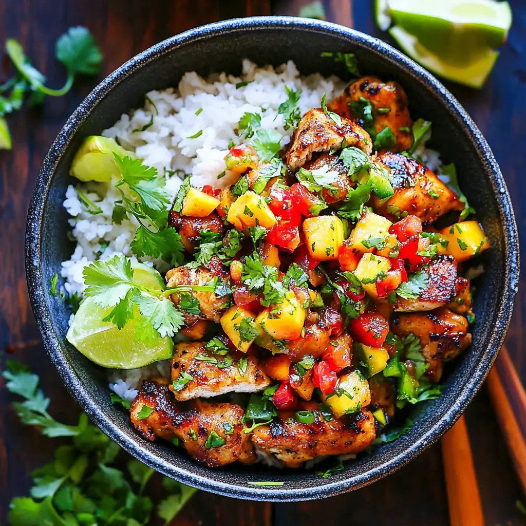 Cilantro-Lime Chicken Bowls with Peach Salsa