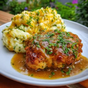 Chicken and Garlic Gravy with Cheesy Mashed Potatoes