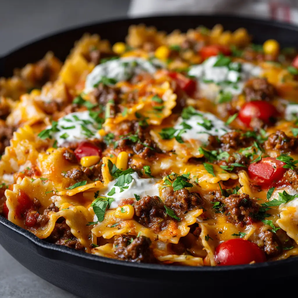 Beef Enchilada Pasta One Pan Meal
