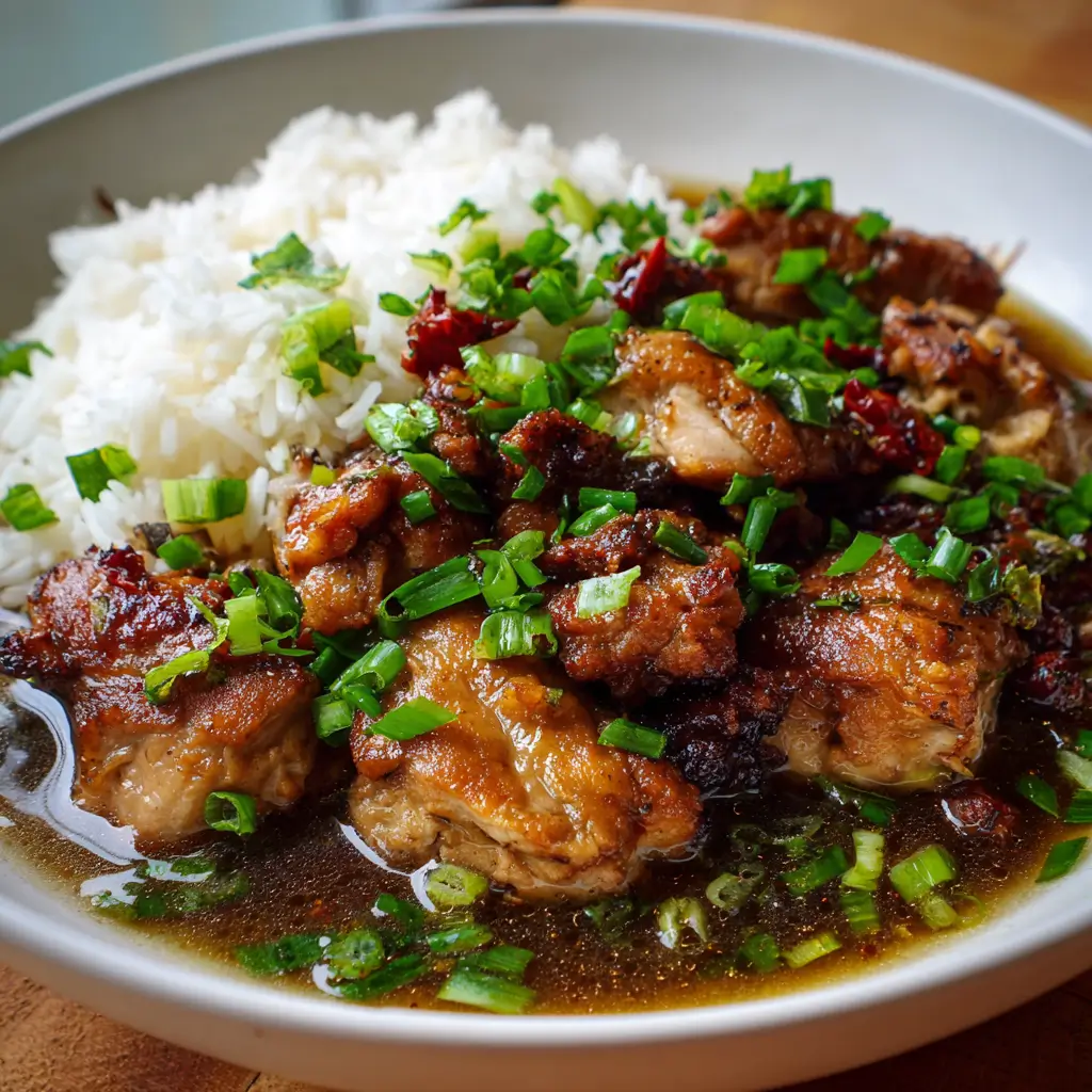 Caramelized Soy Chicken in Garlic Ginger Broth with Rice