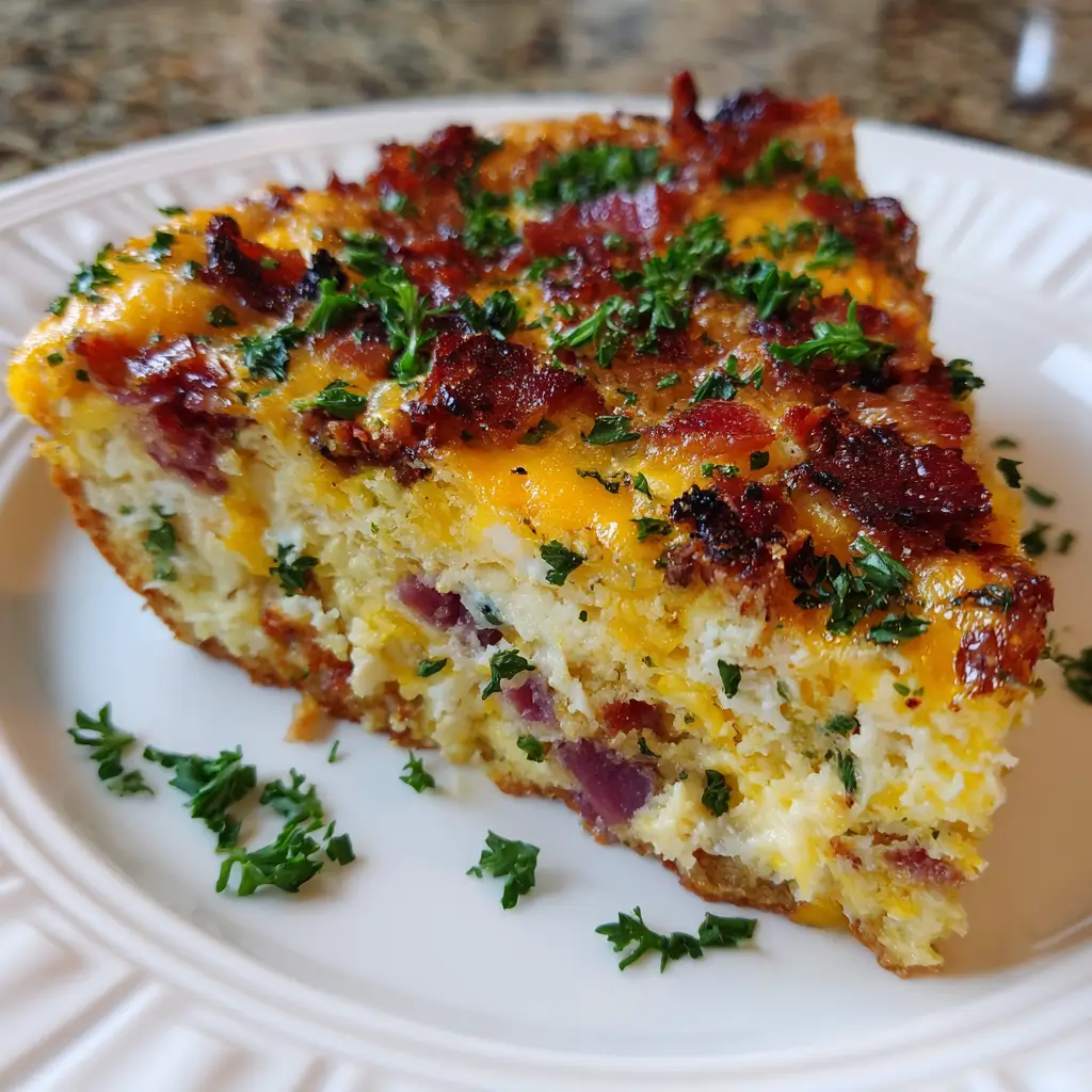 Keto Crustless Quiche With Bacon And Cheddar